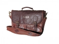 Double messenger bag with foiled initials - buffalo teak leather and glazed elephant teak leather combo